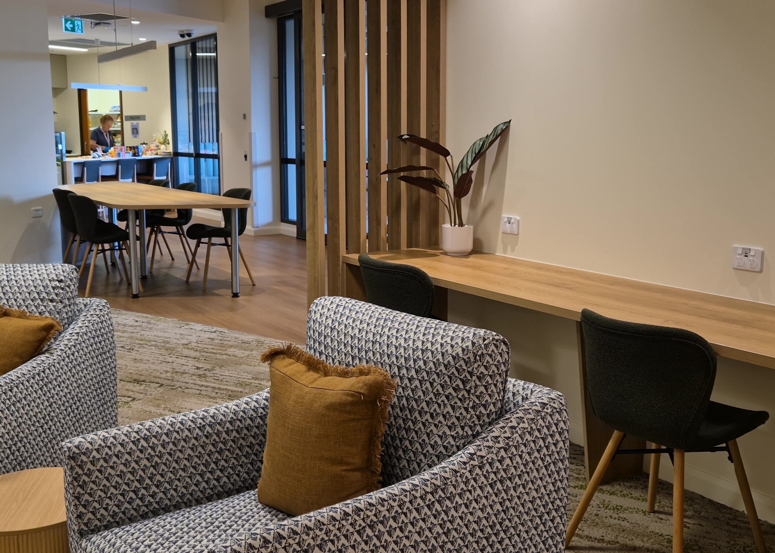 Nook for work and study nestled in a corner of the lounge at Ronald McDonald House Greater Western Sydney Family Accommodation, The Children's Hospital at Westmead