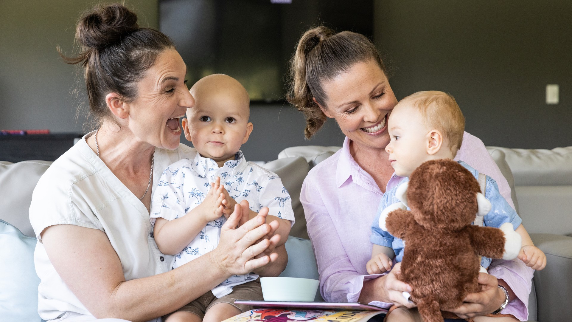 Poignant photo of two mums and their two young sons at Ronald McDonald House Greater Western Sydney Westmead